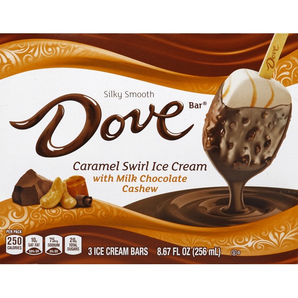 Dove Bar Caramel Swirl Ice Cream with Milk Chocolate Cashew Ice Cream