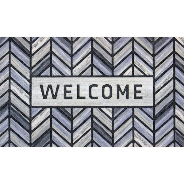 Stylewell Herringbone Welcome Gray 18 In. X 30 In. Rubber Backed Non-slip Outdoor Door Mat
