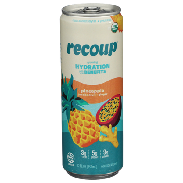 Recoup Beverage Pineapple Passion Fruit Ginger Sparkling Prebiotic Beverage