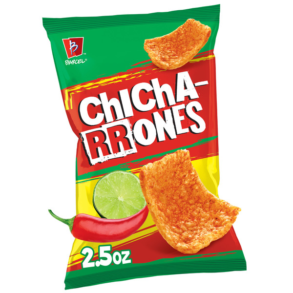 Barcel Chicharrones 2.5 oz Sharing Size Bag, Chili Pepper & Lime Flavored Spicy Puffed Wheat Snack