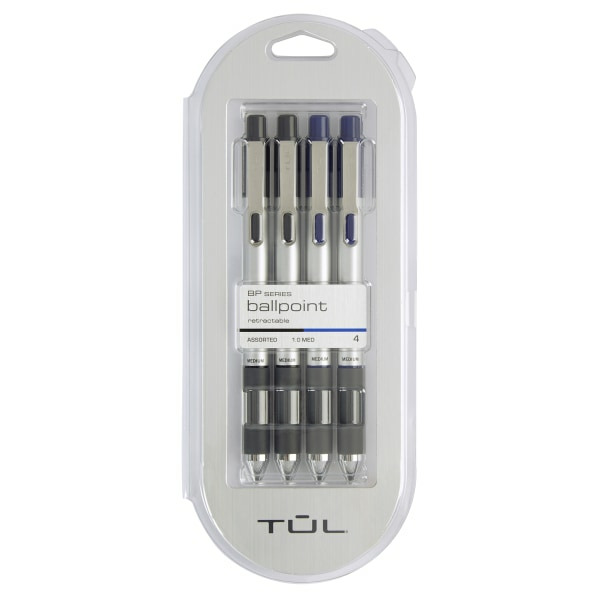 TUL Medium Point Assorted Inks Retractable Ballpoint Pens - Silver Barrels - 1.0 mm