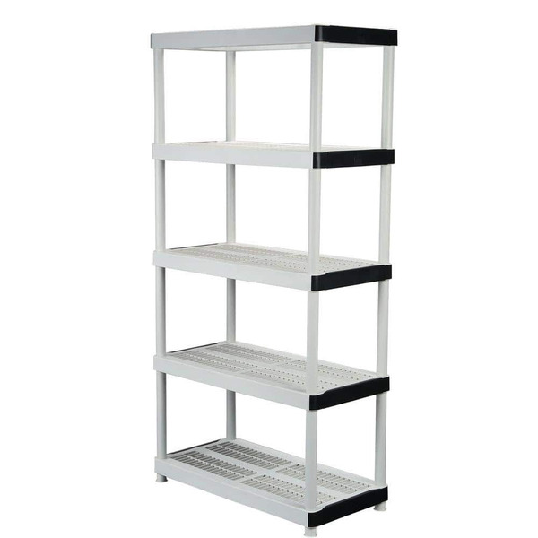 HDX 5-tier Easy Assembly Multi-purpose Plastic Garage Storage Shelving Unit In Gray (36 In. W X 72 In. H X 18 In. D)