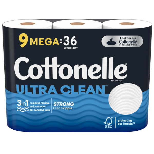 Cottonelle Ultra Clean Toilet Paper, Strong Toilet Tissue, Mega Rolls