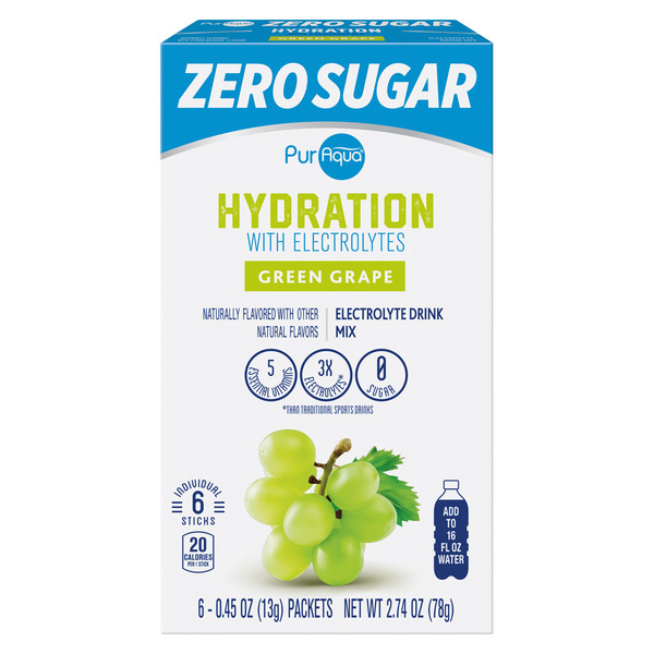 PurAqua Grape Sugar Free Hydration Drink Mix Sticks