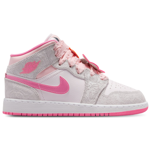 Jordan Kids' Grade School Air Jordan 1 Mid Basketball Shoes, Size 4, Medium/B Width - Vast Grey/Pink Glow/Sail/Pink Bloom/Light Aqua/White