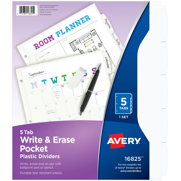 Avery 5 Tabs Write & Erase Plastic Divider - White - 9 1/4" x 11 1/4"