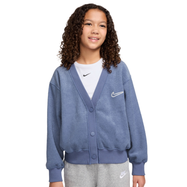 Nike Girls' NSW Fleece Long Sleeve Cozy Top, L - World Indigo/White