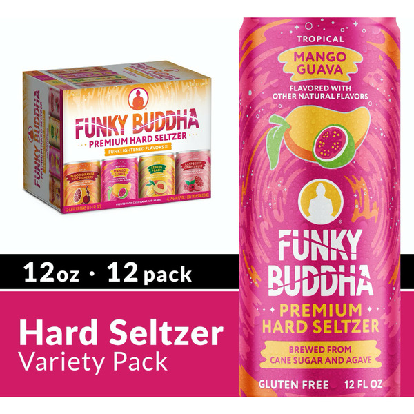 Funky Buddha Premium Hard Seltzer Variety Pack Mango Guava, Lemon
