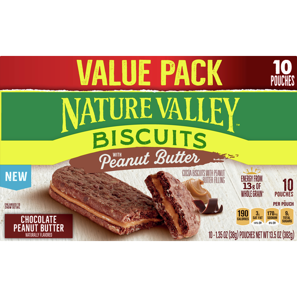 Nature Valley Cocoa Biscuits, Chocolate Peanut Butter, Value Pack (10