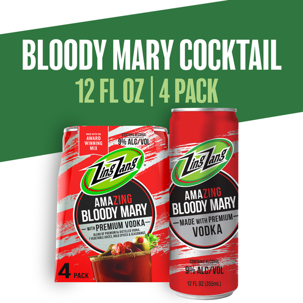 Zing Zang Bloody Mary with Vodka Canned Cocktail Alcoholic Ready