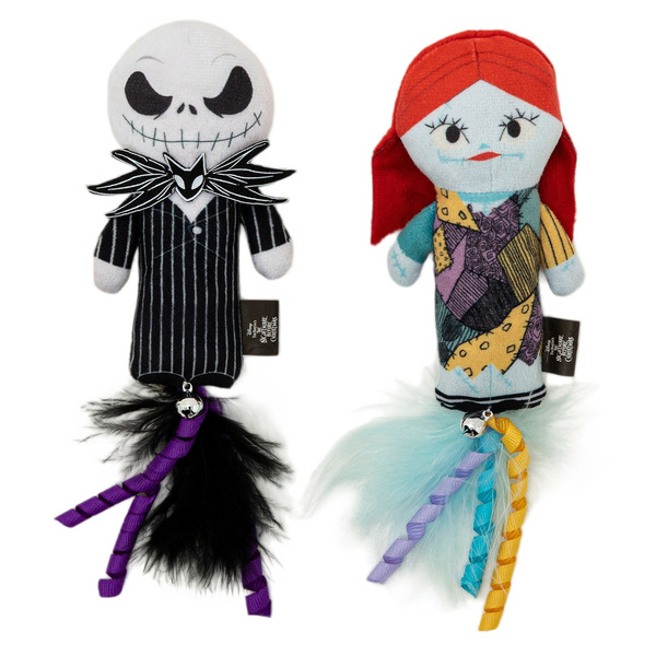 Disney The Nightmare Before Christmas Jack & Sally Plush Cat Toy with Feathers