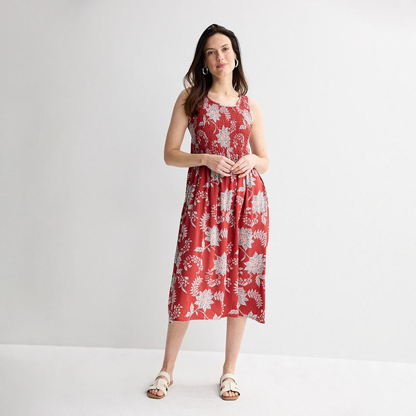 Kohl's Petite Croft & Barrow® Smocked Midi Dress, Women's, Size: Small Petite, Red Global Floral Same-Day Delivery
