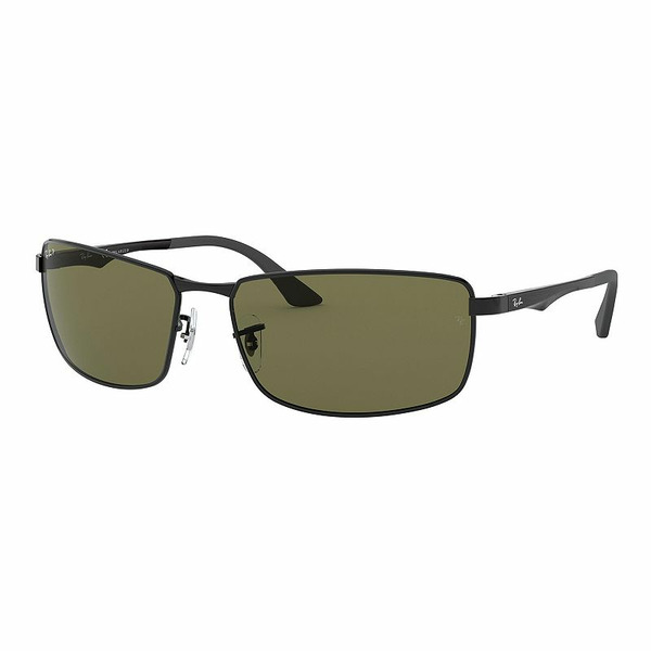 Ray-Ban Men's Polarized Rectangle Sunglasses - Black & Polarized Green