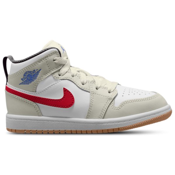 Jordan Boys' AJ 1 Mid Preschool Basketball Shoes, Size 2 - White/Sail/Phantom