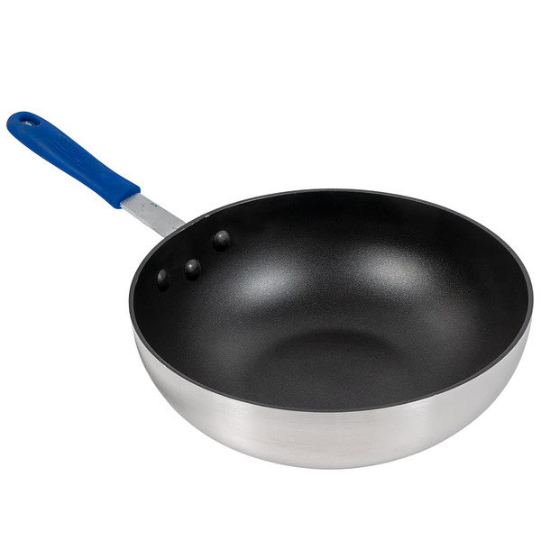 Winco - 11" Non-Stick Aluminum Stir Fry Pan with Silicone Sleeve, 11.38" x 11.38" x 3.5" - 1 Ct.