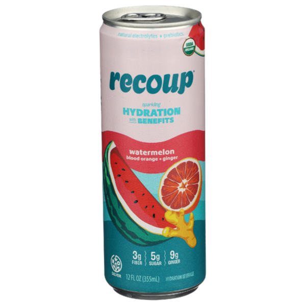 Recoup Beverage Watermelon Blood Orange Ginger Sparkling Prebiotic Beverage