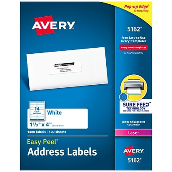 Avery 1 1/3" x 4" White Easy Peel Laser Address Labels
