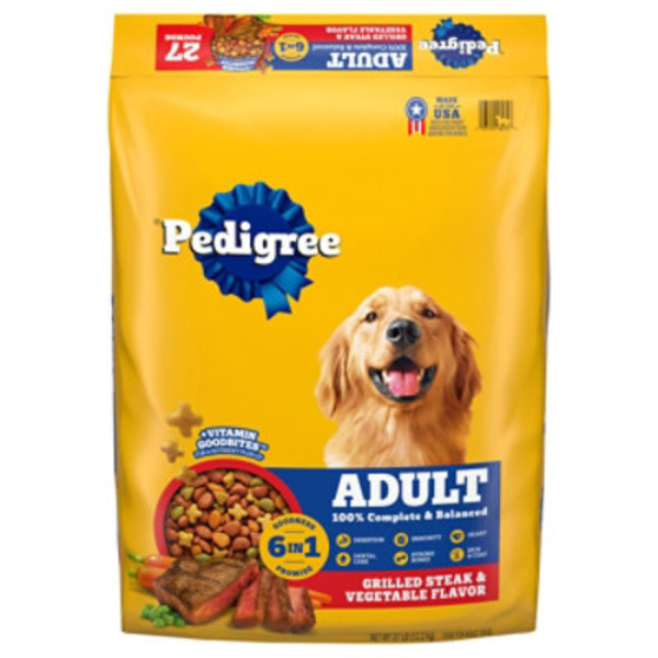 Pedigree Adult Dry Dog Food Grilled Steak & Vegetable Flavor, 27 lb. Bag