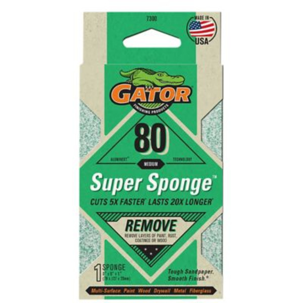 Gator 3 in. x 5 in. 80 Grit Medium Gator Premium Sanding Sponge