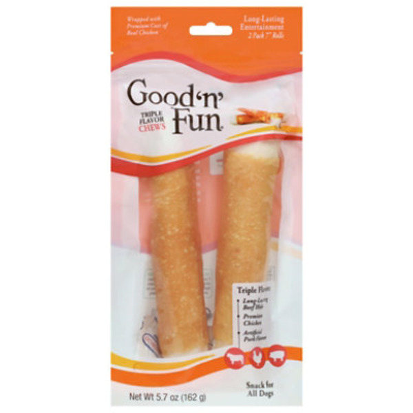 Good 'n' Fun Chews Triple Flavor Chews 7 Inch Rolls Snack for All Dogs