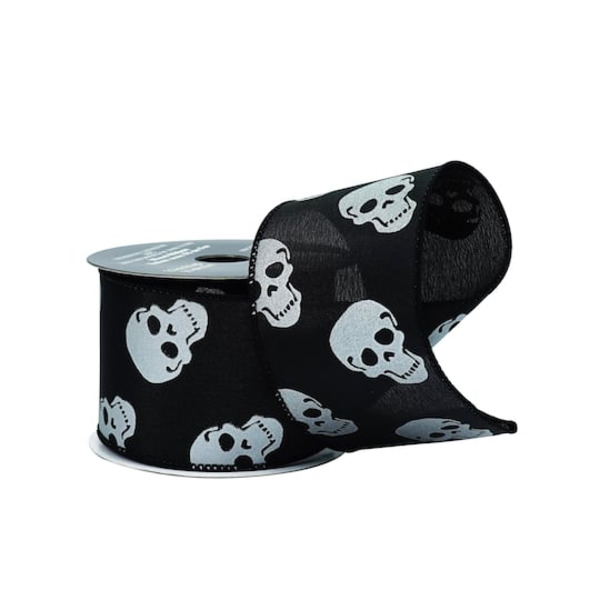 Celebrate It Black & White Skulls Wired Ribbon