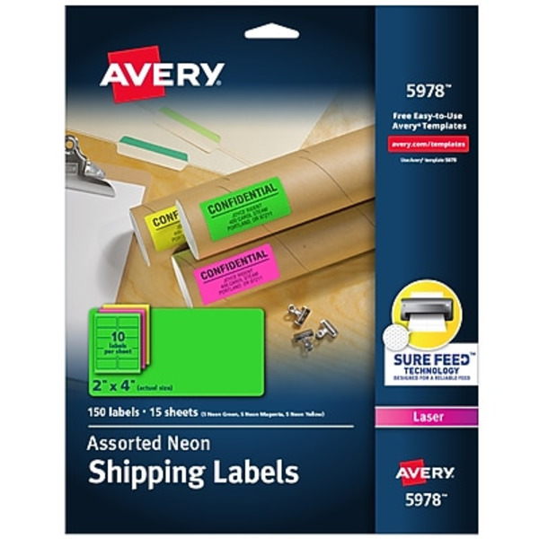 Avery 5978 2" x 4" Assorted Colors 10 Labels Per Sheet High Visibility Laser Shipping Labels