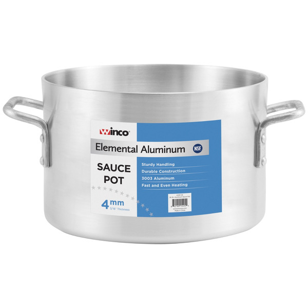 Winco - Elemental Aluminum Sauce Pot, 4mm - 20 Quart, 14.43" x 14.43" x 9.95" - 1 Ct.