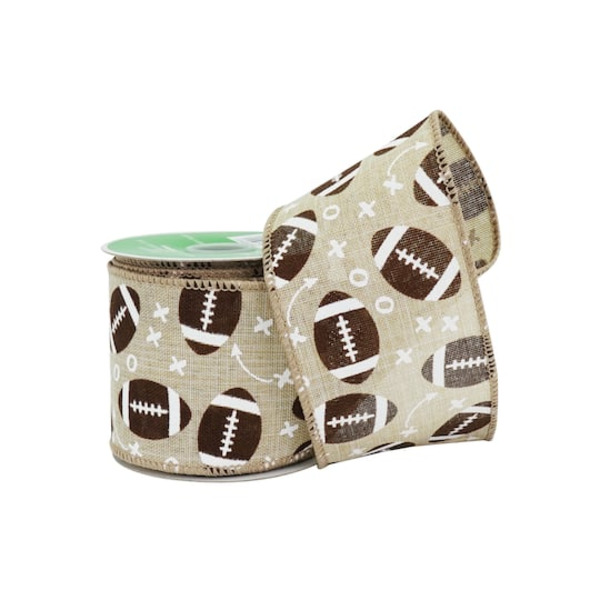 Celebrate It Football Game Wired Faux Linen Ribbon, 2.5 in