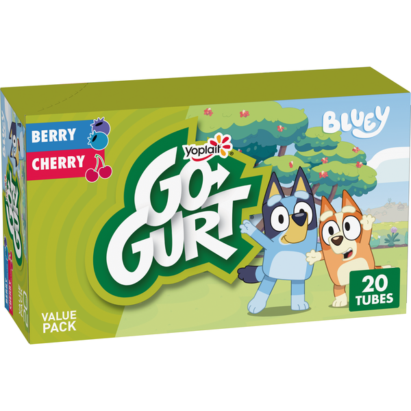 Go-Gurt Bluey Berry and Cherry Kids Fat Free Yogurt Snack Tubes