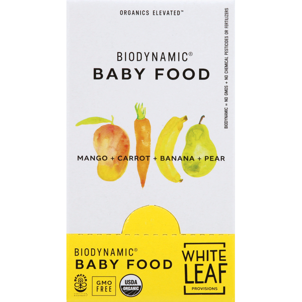 White Leaf Provisions Biodynamic Baby Food, Mango + Carrot + Banana + Pear