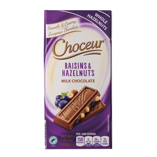 Choceur Milk Chocolate Bar with Raisins & Hazelnuts