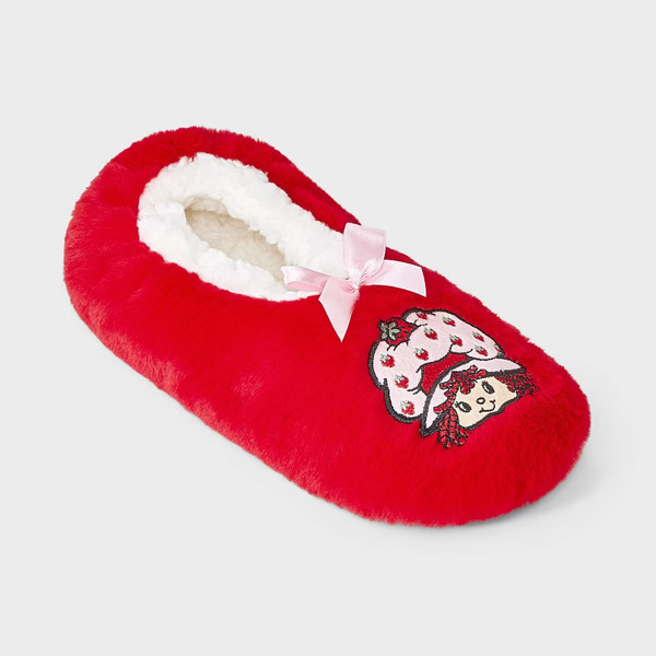 Strawberry Shortcake Women's Fleece Slipper Socks with Grippers, S/M - Red/Pink