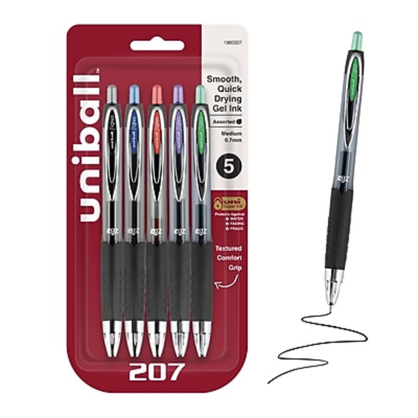 Uni-ball 1960307 Signo 207 Medium Point Assorted Inks Retractable Gel Pens