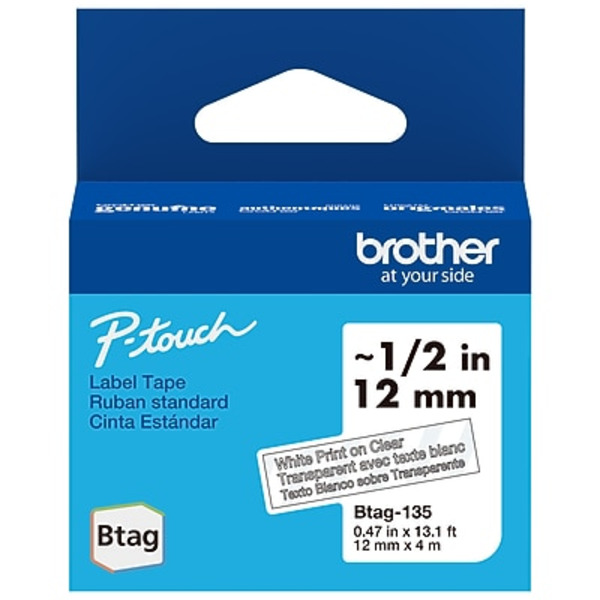 Brother Clear P-Touch Btag Label Tape, 0.47 in x 13.1 ft - White
