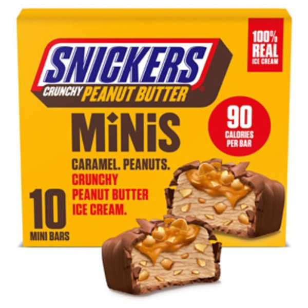 SNICKERS Ice Cream Minis, Milk Chocolatey, Caramel and Crunchy Peanut Butter Ice Cream Bars, 10 Pack, 9.5 Oz