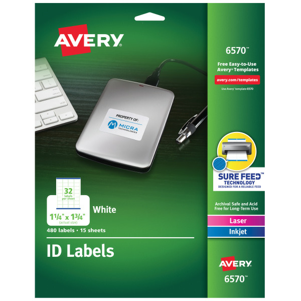 Avery 6570 Rectangular Multipurpose ID Labels - White - 1 1/4" x 1 3/4"