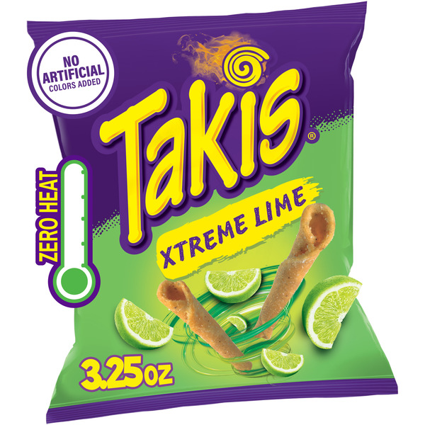 Takis Xtreme Lime 3.25 oz Snack Size Bag, Lime Flavored Non-Spicy Zesty Rolled Tortilla Chips