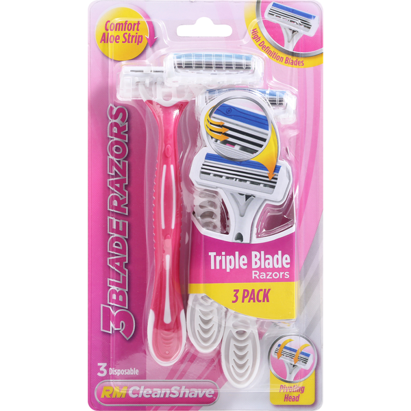RM CleanShave Disposable Razors, Triple Blade, 3 Pack Same-Day