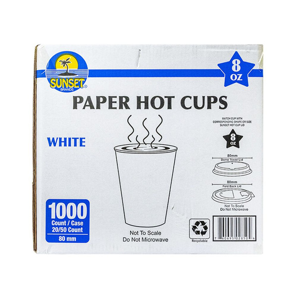 Sunset - 8 oz White Hot Cups - 1000 ct Pack
