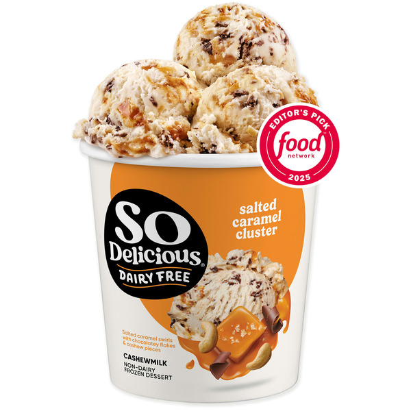 So Delicious Cashew Milk Frozen Dessert, Salted Caramel Cluster, Dairy Free, Vegan Ice Cream Alternative, Non-GMO, Kosher, 1 Pint