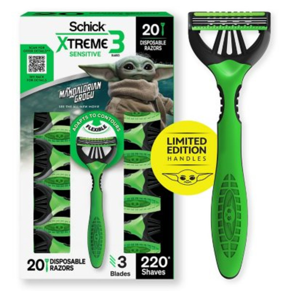 リトルグリーメン3点セット Schick Men's Xtreme3 Sensitive Mandalorian Grogu Disposable Razors