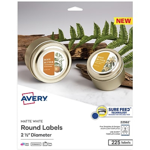 Avery Laser/Inkjet Round Media Label - Matte White - 2 1/2" Diameter