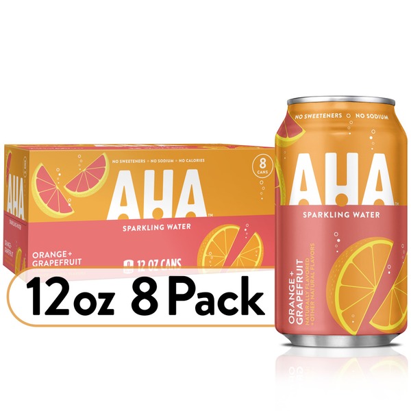 Aha Sparkling Water, Orange Grapefruit Flavored Water, Zero Calories