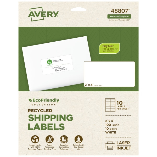 Avery EcoFriendly Recycled Rectangle Labels, 2 x 4 in - Matte White