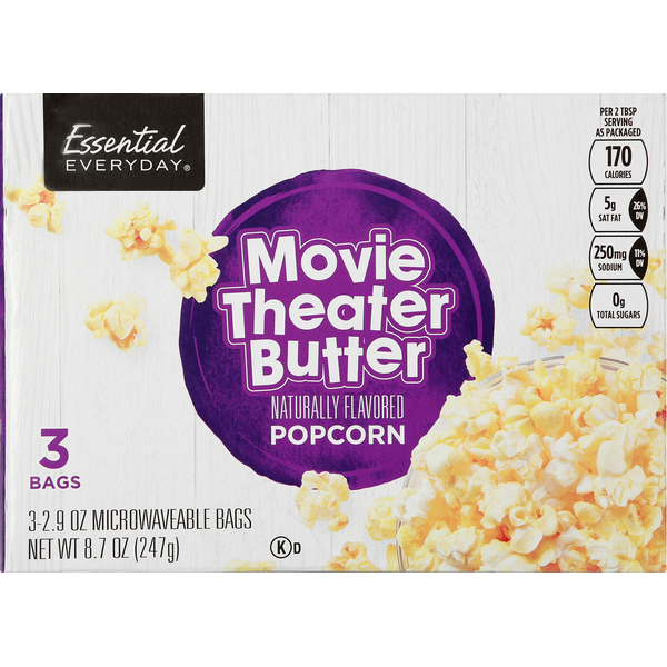 Essential Everyday Popcorn, Movie Theater Butter, 3 Pack
