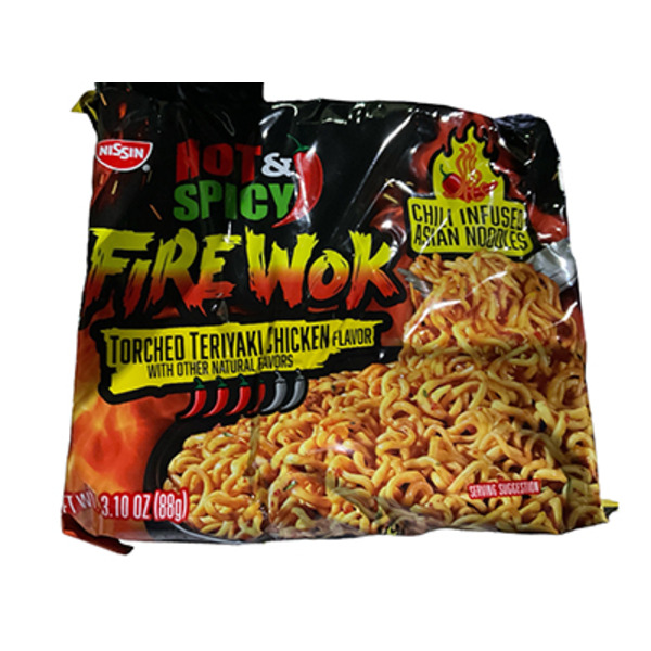 Nissin Asian Noodles, Torched Teriyaki Chicken Flavor, Hot & Spicy, Fire Wok