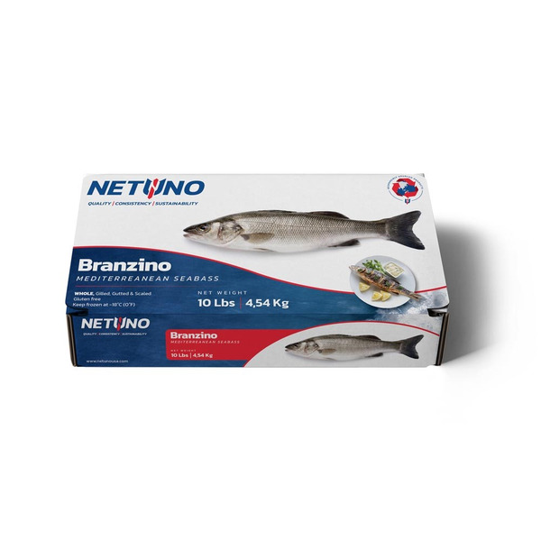 NETUNO Whole Branzino 10 lb. Box - Gilled, Gutted & Scaled, 1-1.5 lb.
