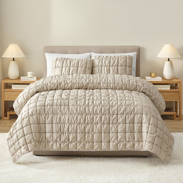 Nestwell Twin/Twin XL Tencel Puff 3-Piece Comforter Set, 90 x 66 in - Feather Grey