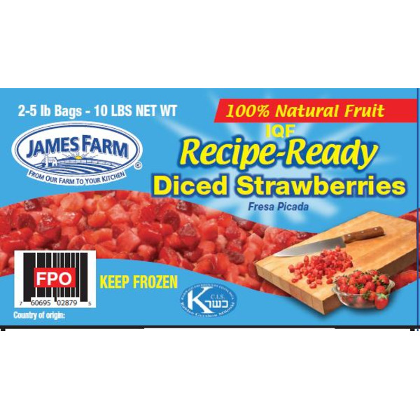Frozen James Farm - IQF Diced Strawberries - 10 lbs