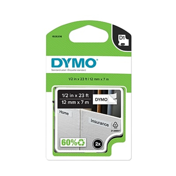 DYMO 1/2" Black on White Standard D1 Label Tape